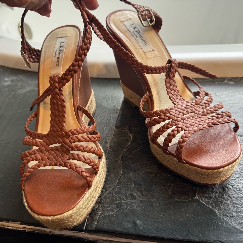 LK Bennett Brown Wedge Sandals with Braided Design